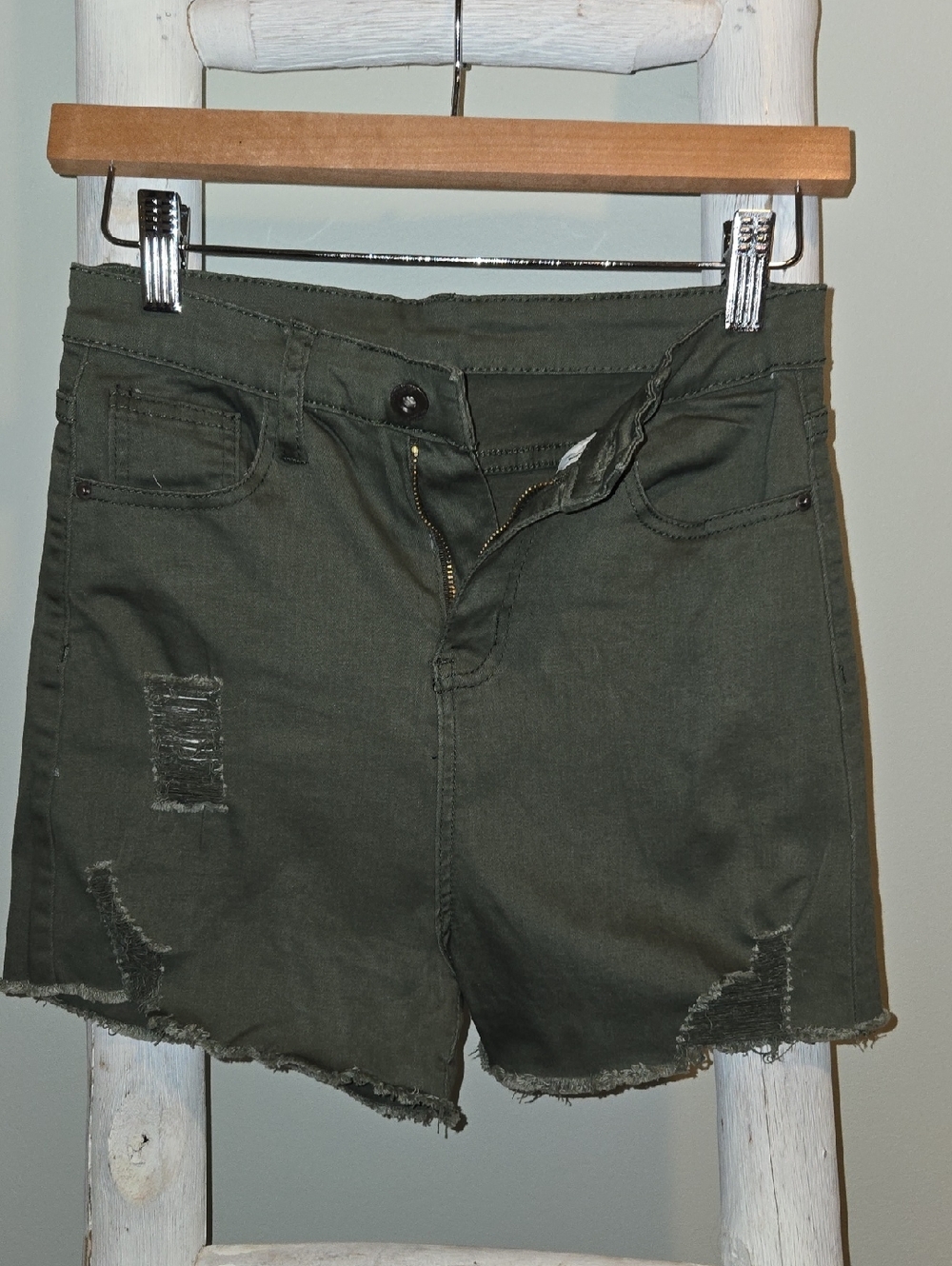 High-Rise Distressed Olive Green Women’s Shorts Size Medium